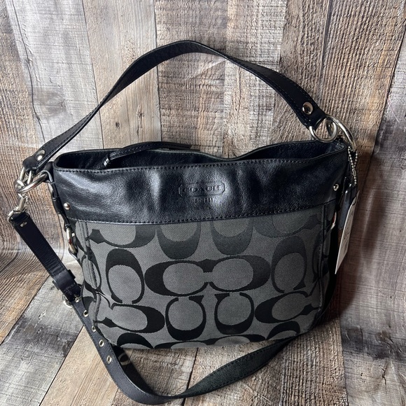Coach Handbags - Coach Black and Gray Shoulder Crossbody Monogram Bag
